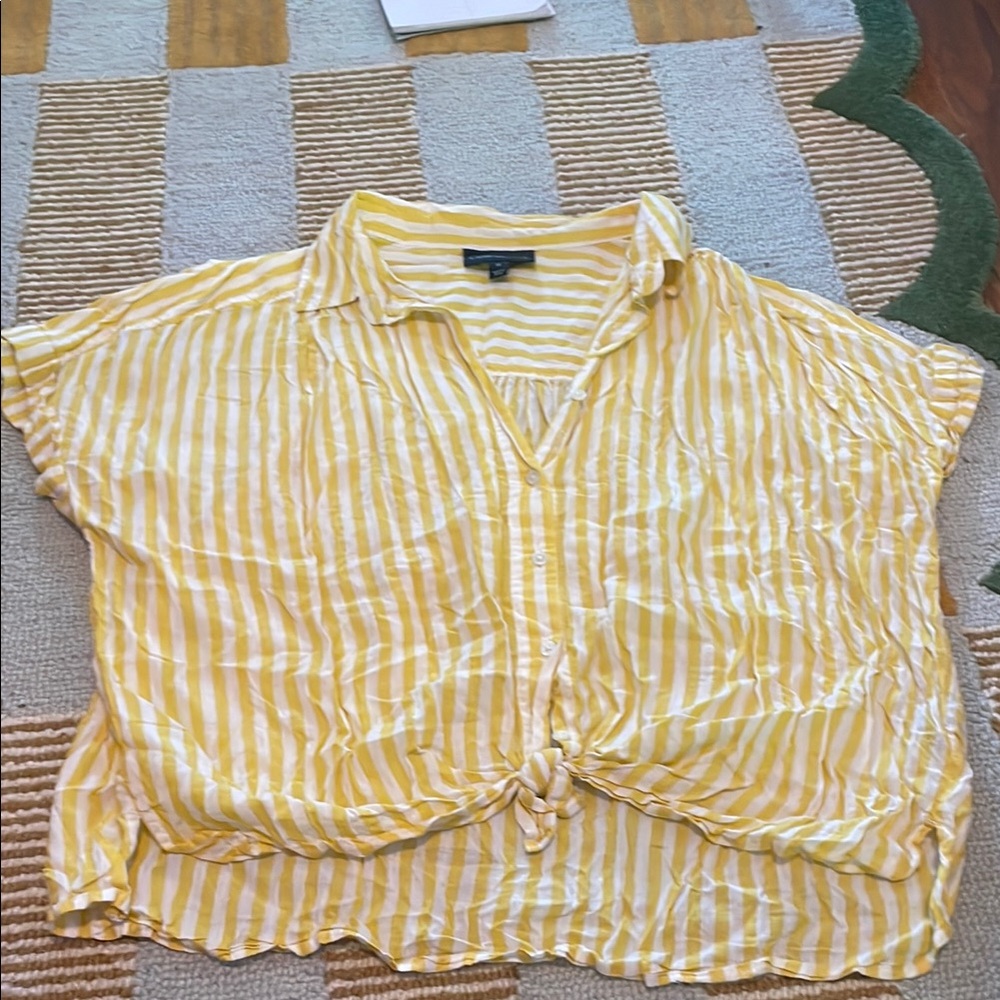 Lane Bryant Yellow and White Striped Button Down Shirt